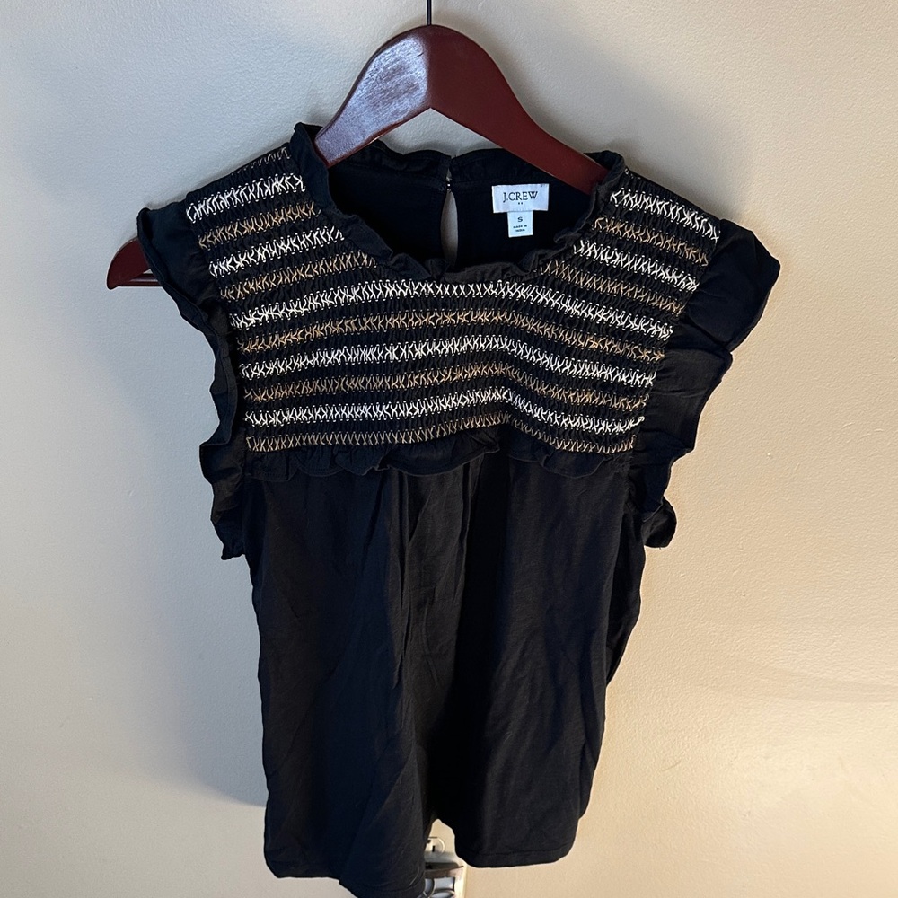 J. Crew Black Blouse with Tan Accents